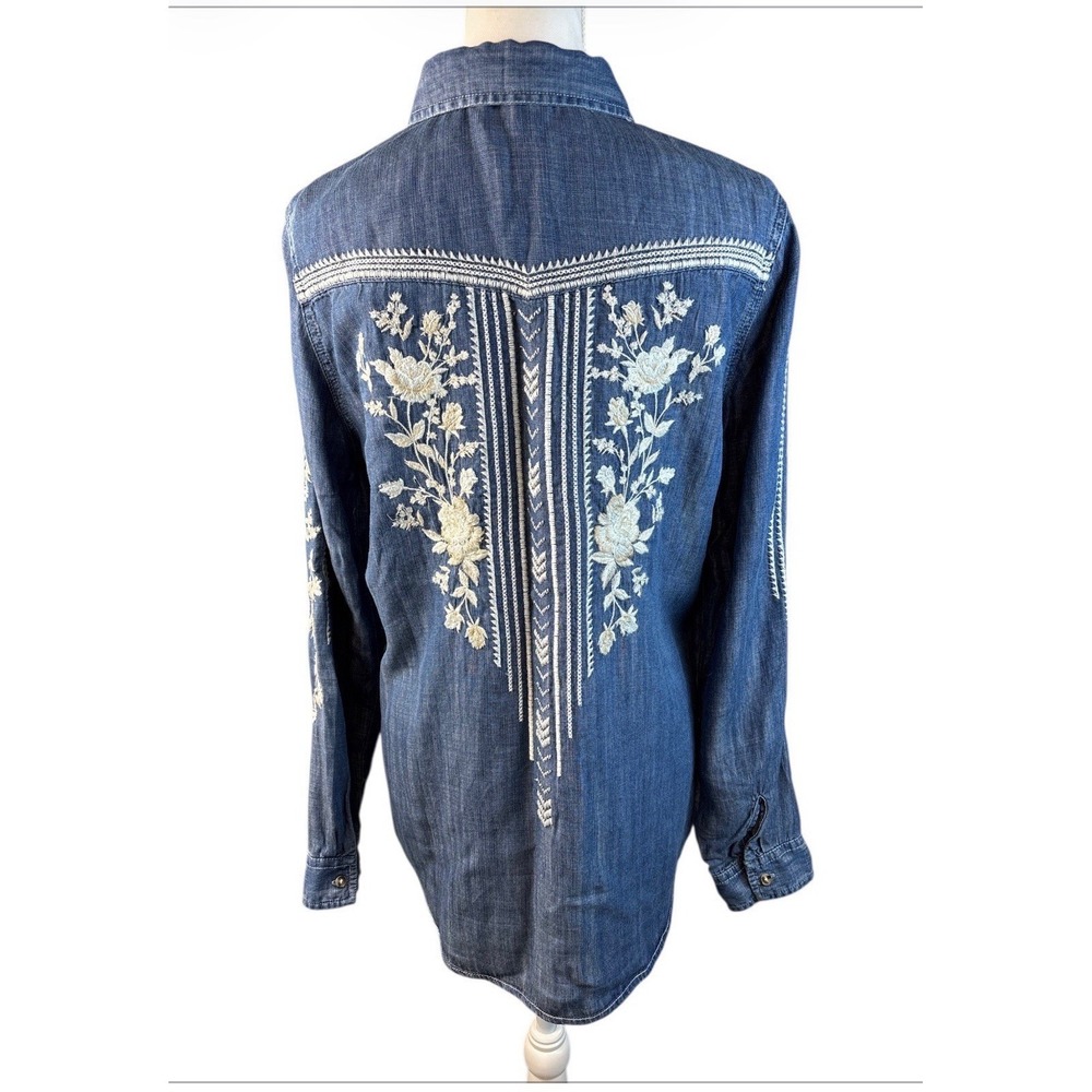 Sundance Driftwood Blue Embroidered "Auger Falls Shirt" Size Med? (e6) - Picture 3 of 10